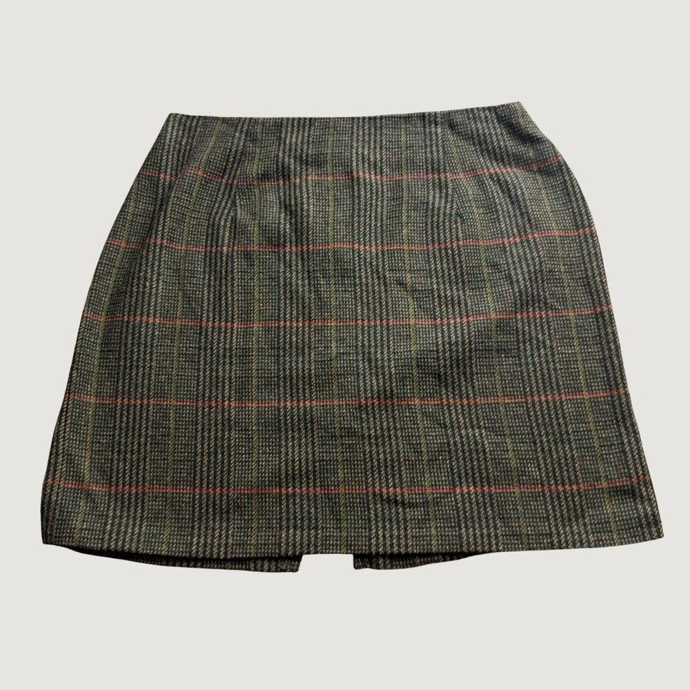 Tracy Evans Plaid Pencil Skirt 11 Vintage Wool Blend Academic Dark Green 90s